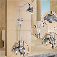 Chrome In Wall Shower Set Faucet Brass Dual Ceramic Handles Bath Shower Mixer Taps 8&amp;amp;quot; Rainfall with Handshower