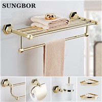 European Gold Copper Antique Bathroom Towel Rack Shelf Gold-plated Towel Holder Fixed Wall Mounted Bathroom Products LM-62212K