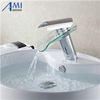 Bathroom sink basin mixer tap chrome polished glass waterfall brass round Faucet BF005