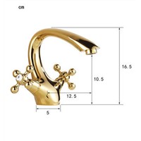 Golden plated Faucets Bathroom brass faucet crane Basin Mixer Tap Swan Neck9021G