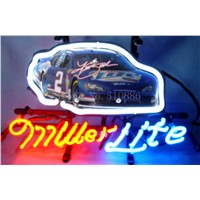 NEON SIGN For -Miller Lite Autographed Nascar #2 Racing Car Real GLASS Tube BEER BAR PUB  store display  Shop Light Signs 17*14&amp;amp;quot;