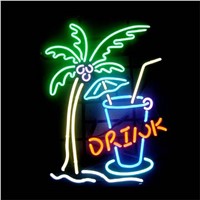 17*14&amp;amp;quot; DRINK TREE CUP NEON SIGN Signboard REAL GLASS BEER BAR PUB  Billiards display  Restaurant  Shop christmas Light Signs