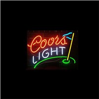 17*14&amp;amp;quot; COORS LIGHT GOLF outdoor NEON SIGN Signboard REAL GLASS BEER BAR PUB  Billiards  store display  Restaurant  Shop Signs