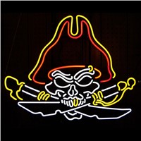 NEON SIGN Pirate  skull   Cranial skeleton head Signboard REAL GLASS BEER BAR PUB  display  christmas Light Signs 18*18&amp;amp;quot;