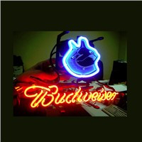 Business NEON SIGN board For  VANCOUVER CANUCKS BUDWEISER FOOTBALL  REAL GLASS Tube BEER BAR PUB Club Shop Light Signs 17*14&amp;amp;quot;