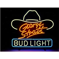 NEON SIGN For GEORGE STRATT BUD LIGHT SIGN Signboard REAL GLASS BEER BAR PUB  display   outdoor Light Signs 17*14&amp;amp;quot;
