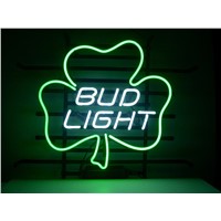 NEON SIGN For BUD LIGHT LUCKY SHAMROCK SIGN Signboard REAL GLASS BEER BAR PUB  display   christmas Light Signs 17*14&amp;amp;quot;