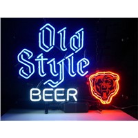 NEON SIGN For CHICAGO BEARS OLD STYLE  Signboard REAL GLASS BEER BAR PUB  display  christmas Light Signs 17*14&amp;amp;quot;