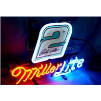 NEW NEON SIGN For Miller Lite Nascar #2 Ford Fusion Car  Real GLASS Tube BEER BAR PUB  store display  Shop Light Signs 17*14&amp;amp;quot;