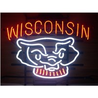 NEON SIGN  WISCONSIN BADGERS   Signboard REAL GLASS BEER BAR PUB  display  christmas Light Signs 17*14&amp;amp;quot;