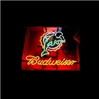 Business NEON SIGN board For  LED Miami Dolphins Football Budweiser  REAL GLASS Tube BEER BAR PUB Club Shop Light Signs 17*14&amp;amp;quot;