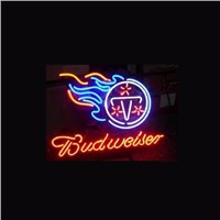 Business NEON SIGN board For  LED Tennessee Titans Football Budweiser REAL GLASS Tube BEER BAR PUB Club Shop Light Signs 17*14&amp;amp;quot;