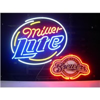 Business NEON SIGN Signboard Store For  MILWAUKEE BREWERS MILLER LITE  REAL GLASS Tube BEER BAR PUB Club Shop Light Signs 17*14&amp;amp;quot;