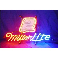 NEON SIGN For Miller Lite Autographed Nascar #2 Race Numbe Real GLASS Tube BEER BAR PUB  store display  Shop Light Signs 17*14&amp;amp;quot;