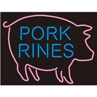 Custom NEON Sign Board Pork Rines Meat BBQ Glass Tube Beer Bar Club  Display Store Shop Light Signboard Signage Signs 17*14&amp;amp;quot;