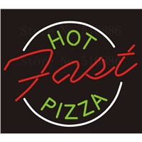 Custom Signage NEON SIGNS Hot Pizza Fast Real GLASS Tube BAR PUB Signboard Display Decorate Store Shop Light Sign 17*14&amp;amp;quot;