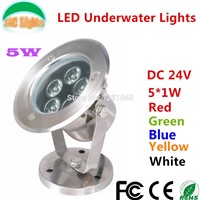 Direct selling 5W LED underwater lights DC24V IP68 Waterproof outdoor Sportlights Red Green Blue Yellow White 4PCs/lot