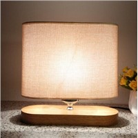 Modern table lamp wood light led light linen Cloth lamp shade oak wood oval base bed room Office table lamp