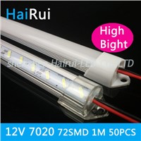 50pcs*100cm under cabinets led light bar DC12V 55lm/led 72SMD 7020 Hard Rigid Strip Bar Light+ U aluminium PC cover warm white