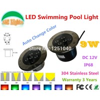 Auto Change Color RGB 9W Outdoor Underwater LED Light 12V Waterproof IP68 Swimming Pool Lights CE RoHS Pond Lamps Fountain Lamp