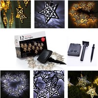 Outdoor Solar Powered 3.6m 12 LED Solar Powered Stars String Fairy Lights Christmas Decor waterproof lamps