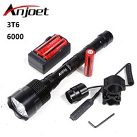 Anjoet 6000Lm Powerful XML 3xT6 LED Tactical Flashlight 18650 Lantern 5Mode Torch+Battery+Charger+Remote Switch+Gun Mount