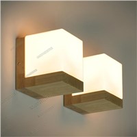 Modern Minimalist Wall Lamp Nordic Style oak Wood glass 90-260V E27 Holder Bedroom Restaurant  lamp