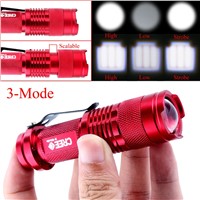 Mini Waterproof LED Flashlight Tactical Flashlight 2000 Lumens Zoomable CREE Q5 LED 3 Modes Torch Linternas Red For AA/14500