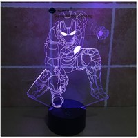 Iron Man  switch LED 3D lamp ,Visual Illusion  7color changing 5V USB for laptop,  desk decoration toy lamp