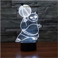 Kung Fu Panda switch LED 3D lamp ,Visual Illusion  7color changing 5V USB for laptop,  desk decoration toy lamp