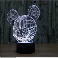 Mickey touch switch LED 3D lamp ,Visual Illusion  7color changing 5V USB for laptop,  desk decoration cartoon toy lamp