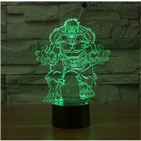 The hulk  touch switch LED 3D lamp ,Visual Illusion  7color changing 5V USB for laptop,  desk decoration toy lamp