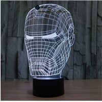 Iron Man Head switch LED 3D lamp ,Visual Illusion  7color changing 5V USB for laptop,  desk decoration toy lamp