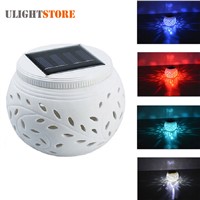 Filigree LED Solar Power Light Color Changing Ceramic Sun Powered Globe Ball Garden Yard Table Lamp for Party Holiday Decoration