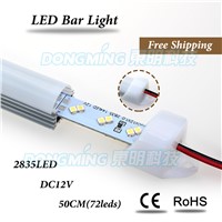 5pcs 50cm luces led strip light 2835 144leds/m double row led luces bar 12V + U groove + pc milky/clear cover For Cabinet