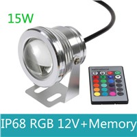 15W 12v underwater RGB Led Light Waterproof IP68 fountain pool Light Lamp 16 color change with IR Remote controller and Memory