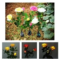 Solar Powered Energy Saving 3 LED Rose Flower Stake Garden Yard Light Lamp Landscape Patio Decoration