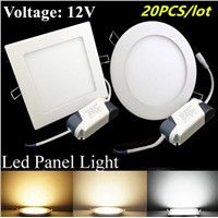 DHL 12V 6W 9W 12W 15W 18W 24W CREE LED Panel lights Recessed lamp Round Square Led lights for indoor lights 12V + Led Driver