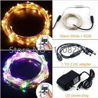 10PCS 10m 100 Leds Silver/Copper Wire RGB LED String Lights Starry Lights Fairy lights+12V Power Adapter+Remote Control