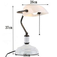 High quality vintage Table Lamp with pull chain switch,white glass lampshade Iron bracket Study Room Bedroom Bedside desk Lamp