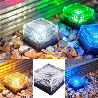 Solar Power LED Light Outdoor Waterproof Ground Crystal Glass Ice Brick Lawn Yard Deck Road Path Garden Decoration Security Lamp