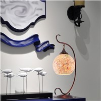 Hot sale E27 LED Creative personality Mediterranean Sea iron tabale lamp warm and stylish interior glass plate table lamps