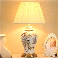European Antique Hand-painted Birds Chinese Ceramic Led E27 Dimmiable Table Lamp For Bedroom Living Room Study Lights 1835