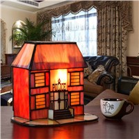 Exotic Tiffany Handmade Colorful Glass Small House Led E14 Table Lamp For Wedding Gifts Bedroom Bedside Deco Night Light 2257