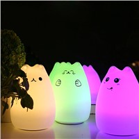 Colorful 7 Colors Cat Children Animal LED Night Light Silicone Soft Cartoon Baby Nursery Lamp Breathing LED Night Light USB
