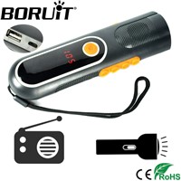 Boruit Multifunction Hand Power USB Rechargeable Flashlight AM/FM Radio Flash light Power bank Torch Camping Hunting Lantern