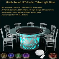 Rechargeable Lithium Battery Operated 8inch Round LED Under Table Light Base for Wedding Decoration