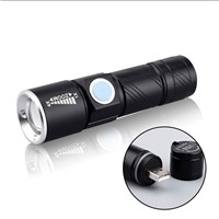 USB Handy Powerful  LED Flashlight Rechargeable Torch usb Flash Light Bike Pocket LED Zoomable Lamp For Hunting Black