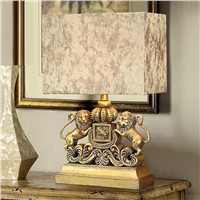 Vintage European Loyal Handmade Resin Lion Fabric Led E27 Table Lamp For Living Room Study Deco H 58cm 80-265v 1257