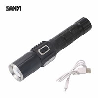 SANYI 1* XML-T6+6*LED USB Rechargeable Flashlight Zoomable Powerful Torch Light 7 Mode Power By 1*18650 Battery+USB Cable